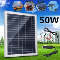 50w portable solar panel double usb 12v with metal border silicon solar panel with car charger crocodile clip ect for camping