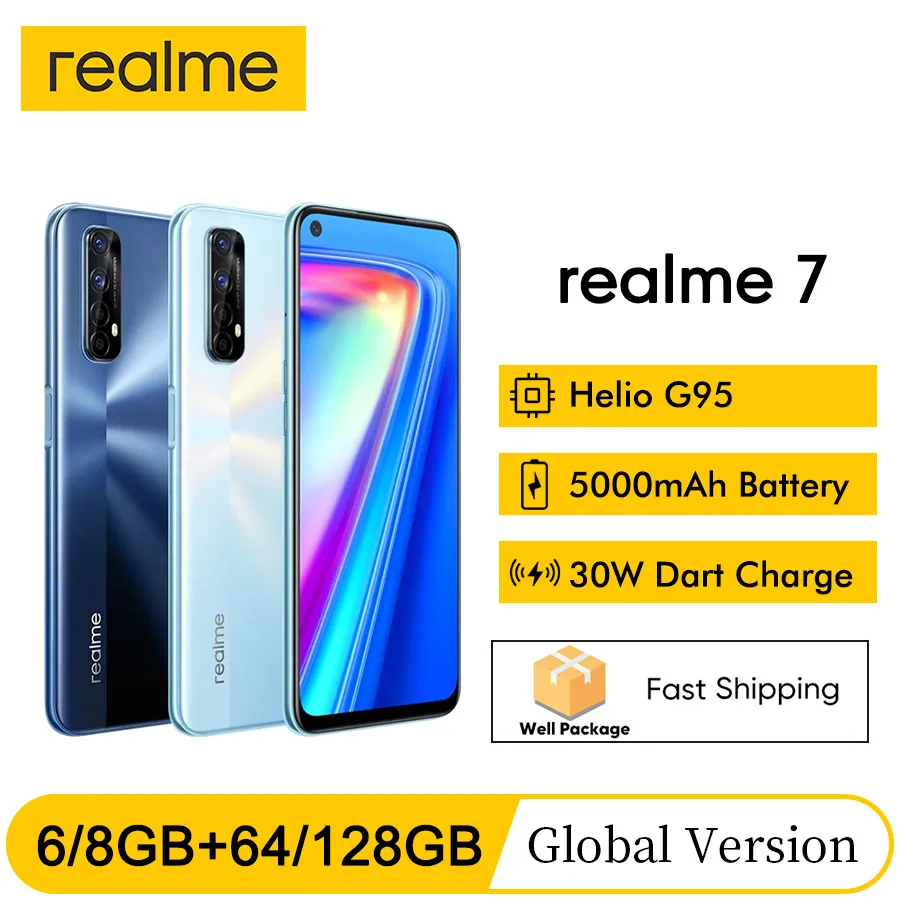 Realme 7 NFC 6 5 ''FHD + Global 6/8GB/64 Гб 128 Смартфон 30 Вт Дротика Зарядка В/6A Helio G95 48MP 5000 мА/ч