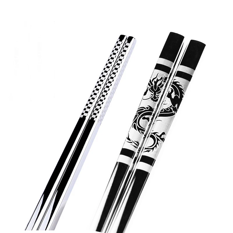Sushi Dragon Stainless Black Iron Chinese Anti Skid Non Slip Fishs Alloy Rice Tableware Portable Gifts Chopsticks Sticks Metal | Дом и сад