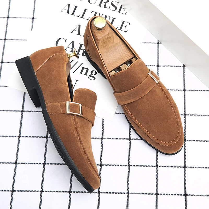

FIXSYS Summer Men Loafers Classic Monk Strap Shoes Suede Slip on Dress Shoes Casual Business Shoes Lightweight Man Wedding Shoes