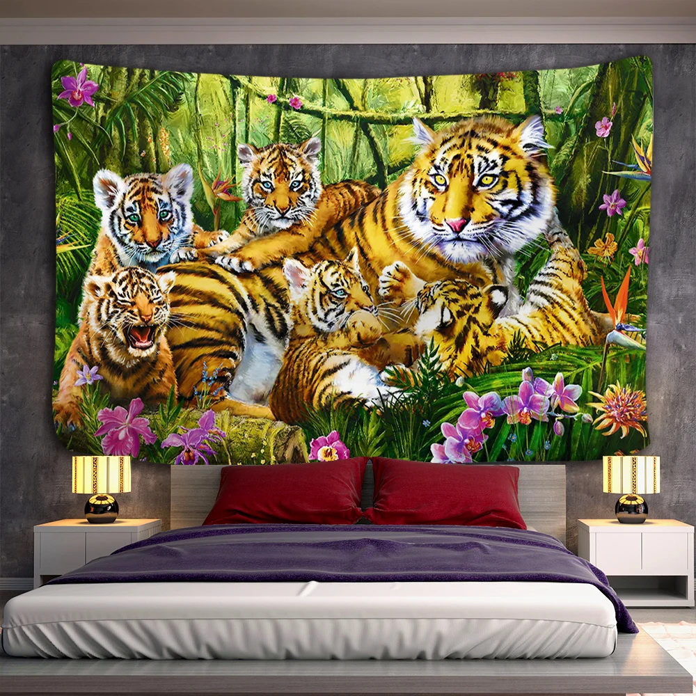 Белый гобелен с изображением тигра индийский Гобелен Мандала настенный