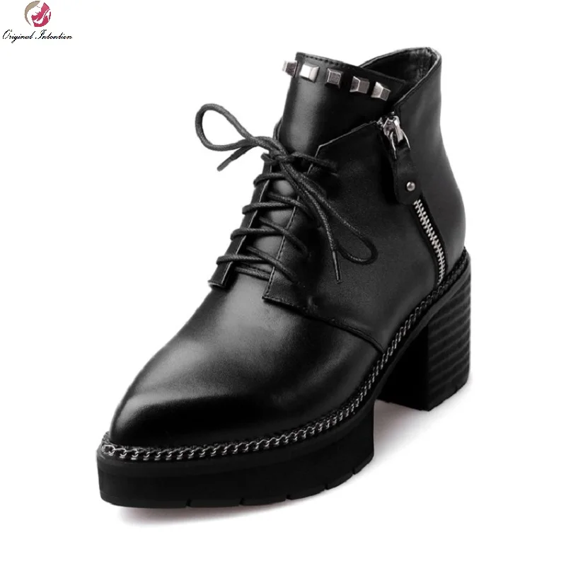 Оригинальные женские кожаные ботильоны с заклепками Удобные Клубные туфли