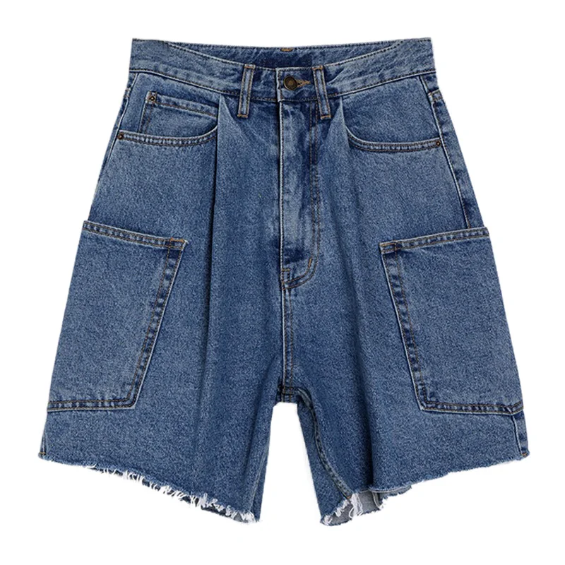 

Abfer Summer Plus Size 5XL Korean Fashion Loose Cargo Pants Women High Waisted Burrs Denim Shorts Wide Leg Pants Jean Shorts