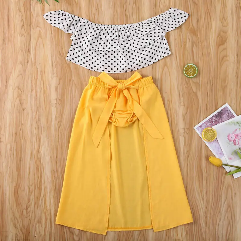 2020 летняя одежда для малышей Одежда маленьких девочек топы в горошек с открытыми