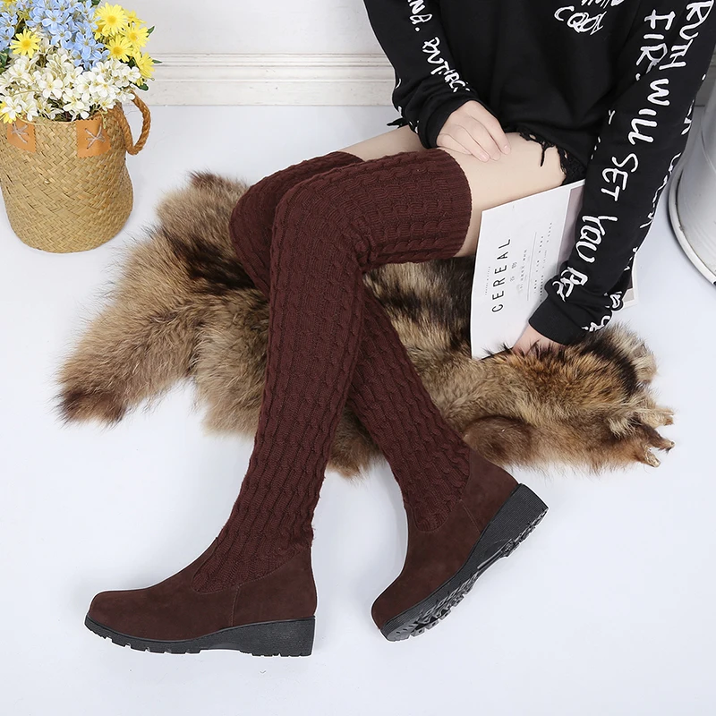 Новинка 2019 эластичные облегающие вязаные сапоги до бедра женские ботфорты