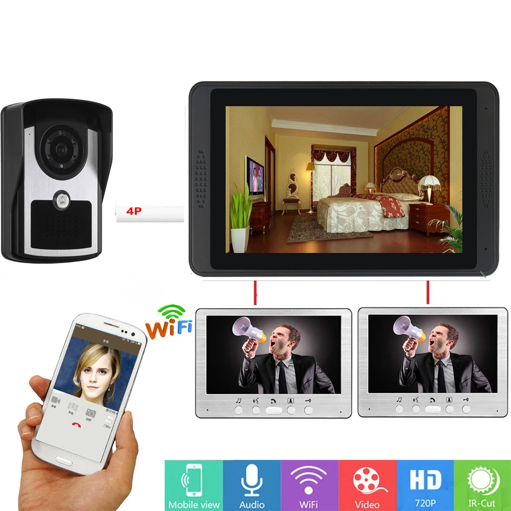 APP Control Video Intercom 7 Inch Monitor Wifi Wireless Door Phone Doorbell Visual Camera System SD Recording | Безопасность и