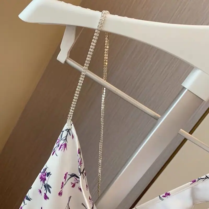 Sexyboutique Women New Sexy Backless Sling V-neck Print Dress Seaside Holiday Beach Irregular Slant Shoulder Chain Strap | Женская