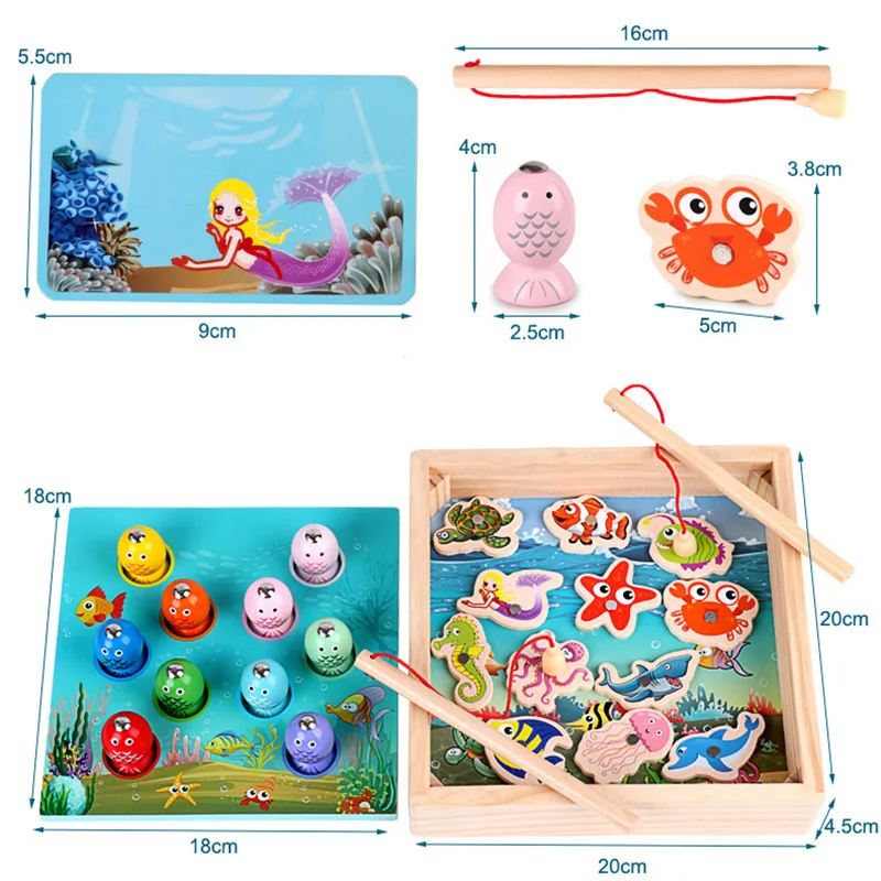 

Funny Wooden Magnetic Games Fishing Toy Kids 3D Fishing Game Toys Set Baby Montessori Educational Toys Outdoor Xmas Party Gifts