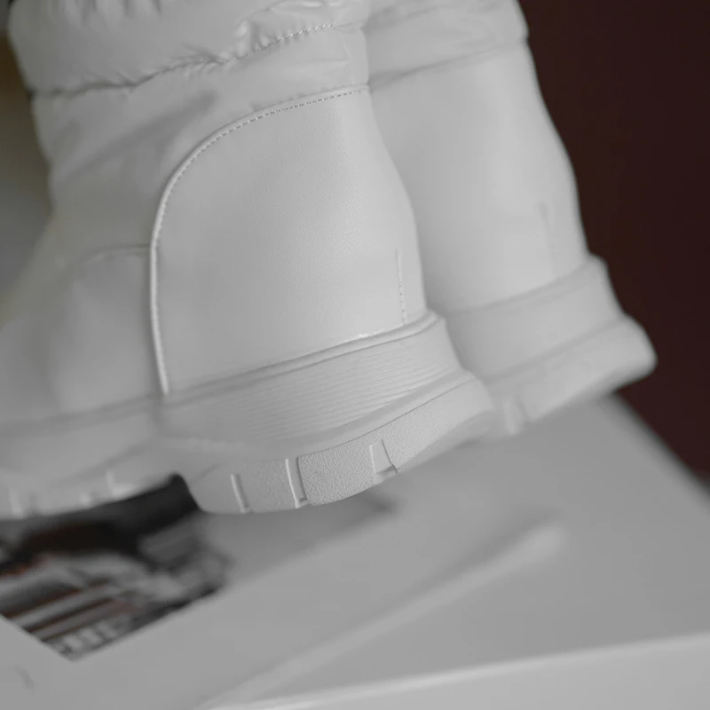 Winter Female Ankle Booties Concise PU Patchwork Down Drawstring Warm Plush Black White Wedges Shoes Women Waterproof Snow Boots