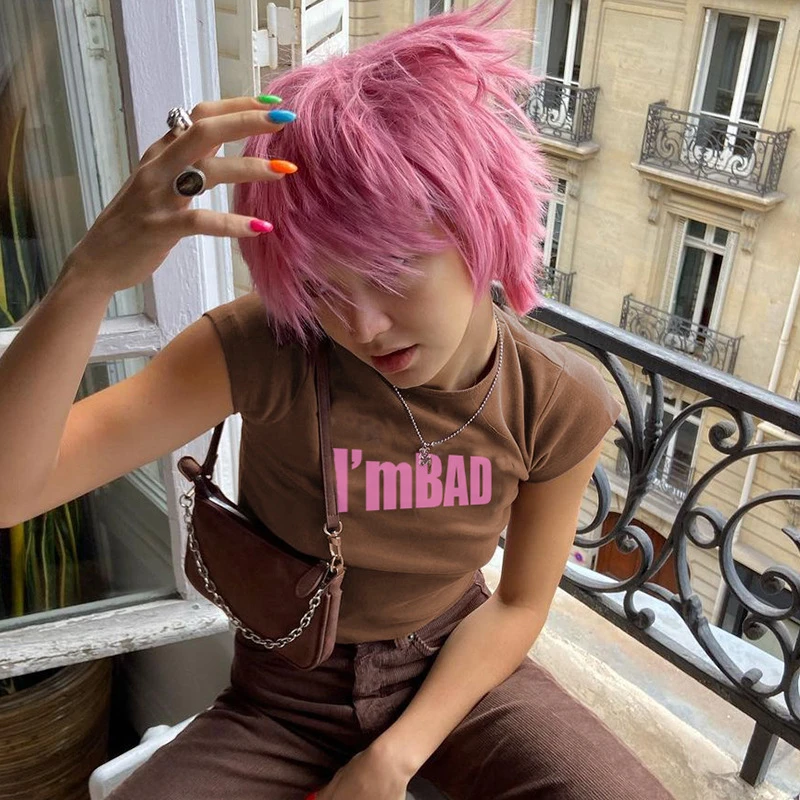 

Cute Vintage Letter Print Y2K Aesthetic Crop Top T Shirts for Women Kawaii Girls Brown Short Sleeve Cotton Tshirts Plus Size