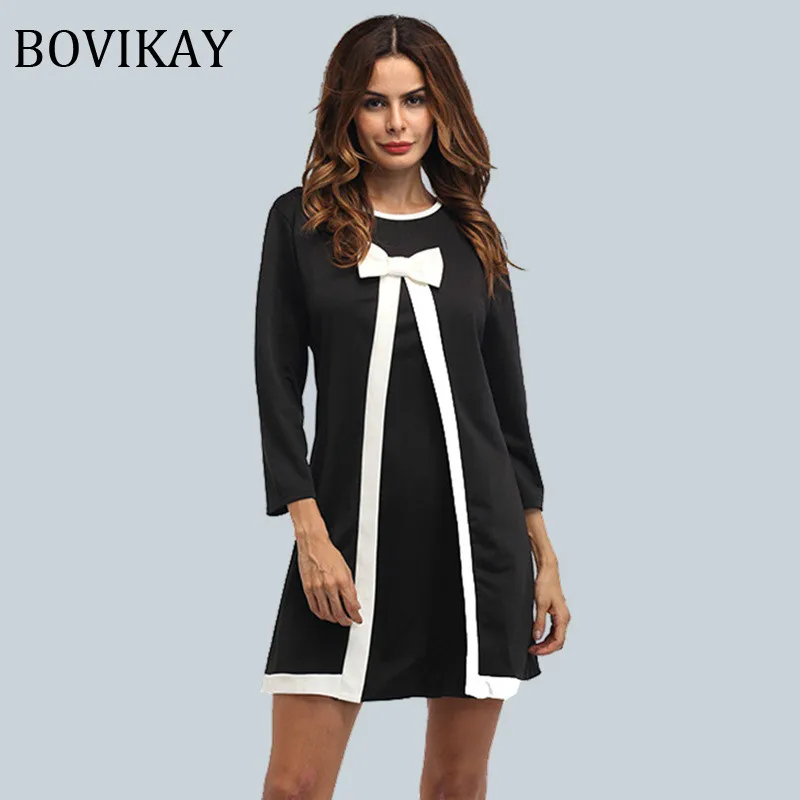 BOVIKAY/весенние женские платья с длинными рукавами и бантом бабочкой имитацией