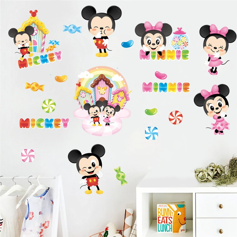 Disney Микки Минни Маус наклейки Симпатичные стены для детского сада Детская
