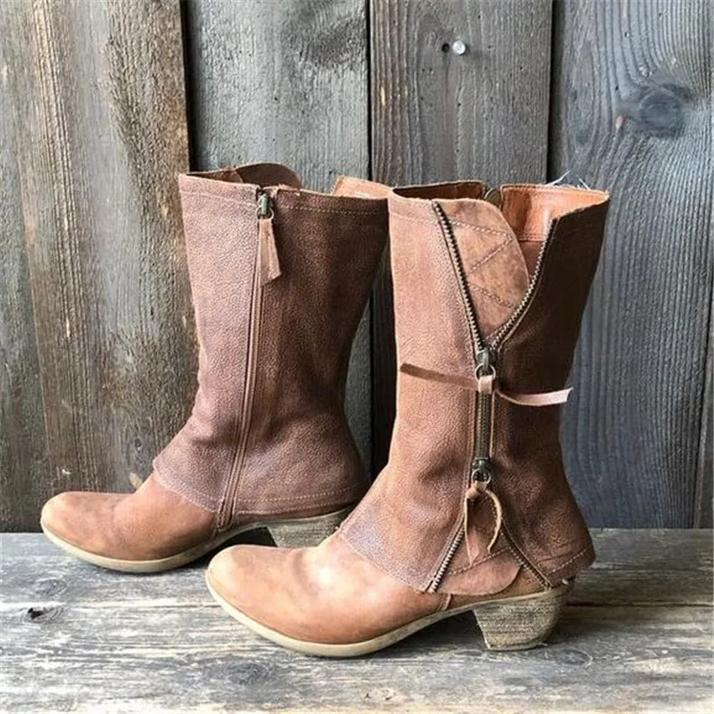 

2021 new plus size retro women's punk chain motorcycle boots mid-calf boots women's boots designer brand luxury women shoes