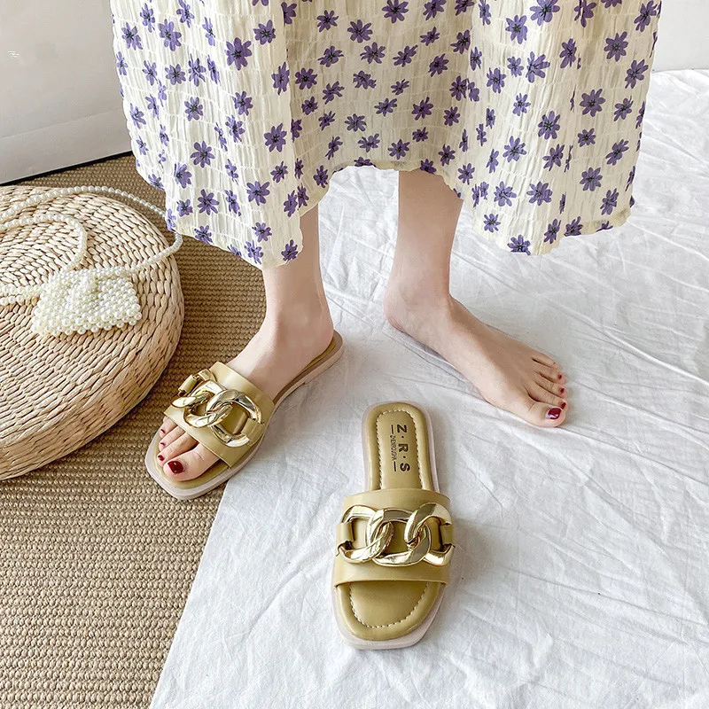 

Shoes Slippers Casual Low Slipers Women Slides Shale Female Beach Loafers Luxury 2021 Summer Flat Sabot Fashion PU Rome Basic