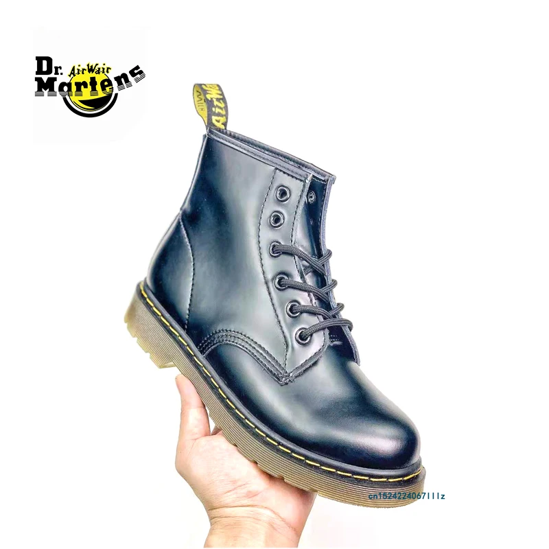 

Dr.Martens Men and Women Classic 6 Eyes Genuine Smooth Hard Leather Black Doc Martin Short Boots Unisex Anti-Slip Ankle Shoes