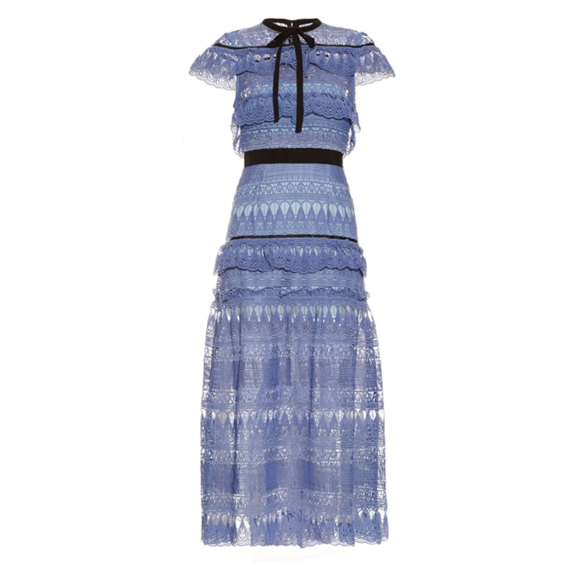 Женское кружевное платье-Автопортрет длинное ажурное платье составного кроя с