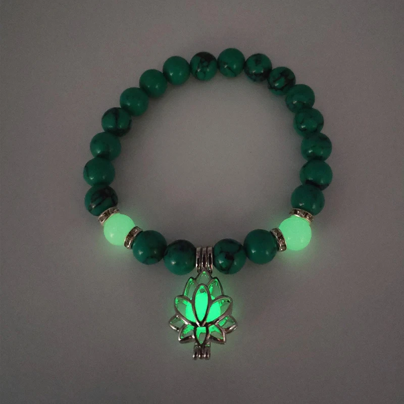 Fashion luminous lotus string bracelet logo beaded men and women dark jewelry charm | Украшения и аксессуары