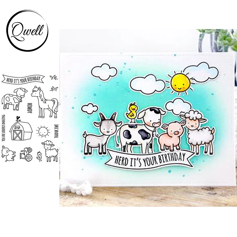 

QWELL 4*6 inch Clear Transparent Stamps Cow Horse Goat Horse Pig Chicken Brother Barn Sun Car Grass DIY Scrapbooking 2020 New