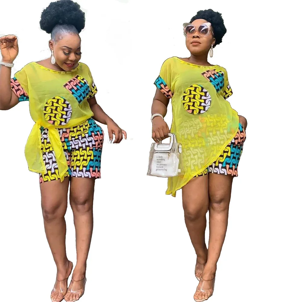 2019 Летний Новый женский шифоновый комбинированный Асимметричный костюм