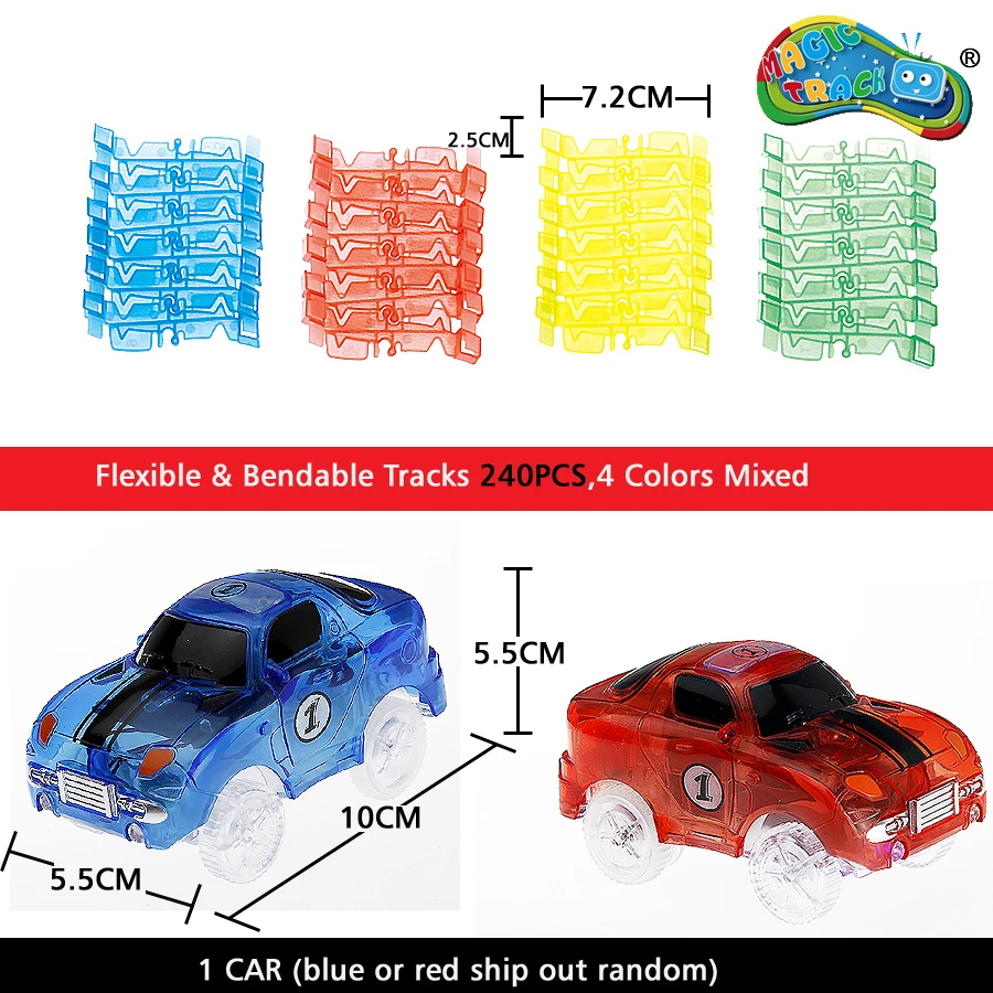 

Magical Outer size 7.2CM DIY Bend Flexible Assembly Glow in the Dark with Flashing 5 LED light Race car Educational toy