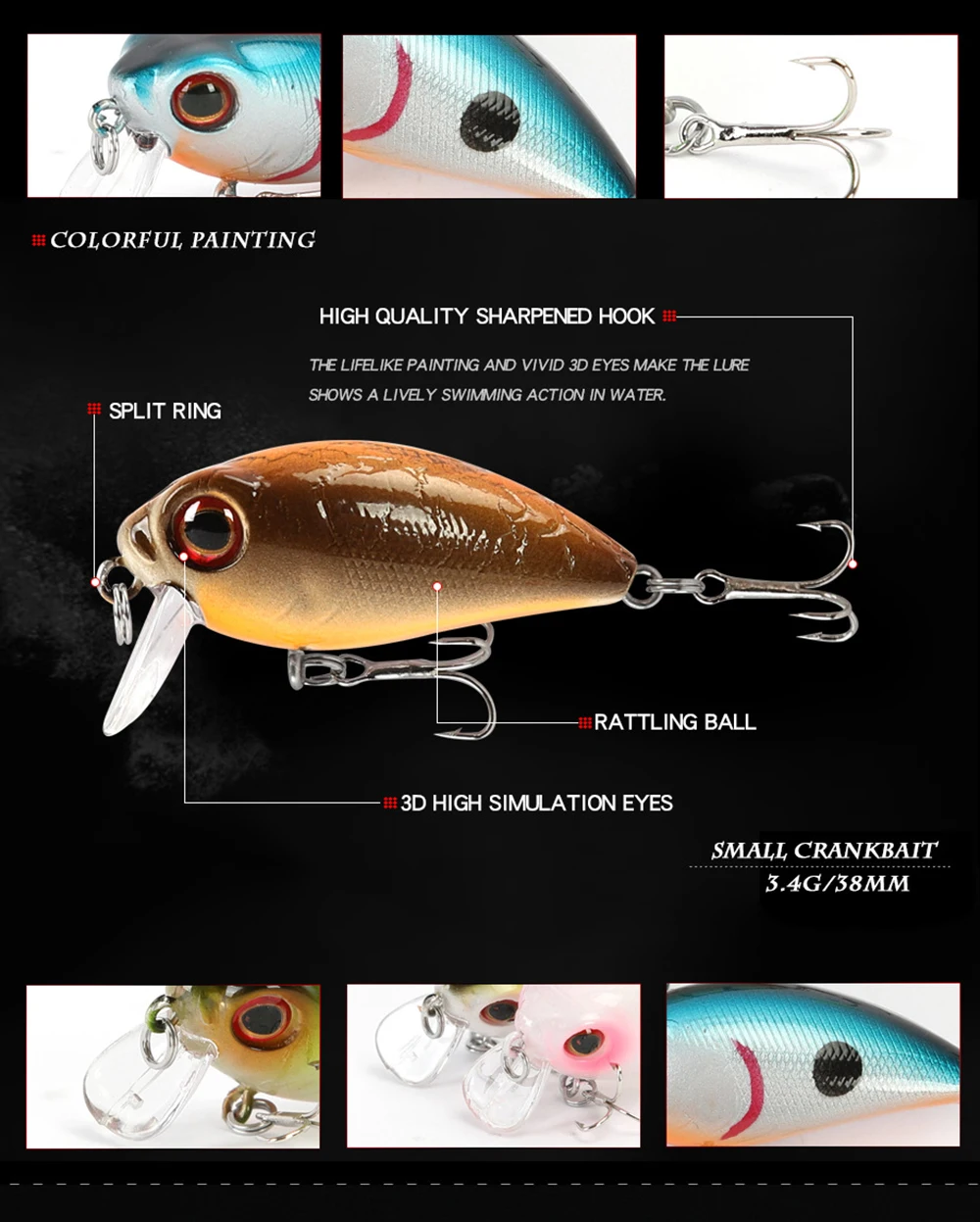 Mises 3.8cm 3.4g Ten Colors Mini Floating Bionic Crank Little Fatty Lure Artificial Bait Hard Bait Fishing Lure Wobbler