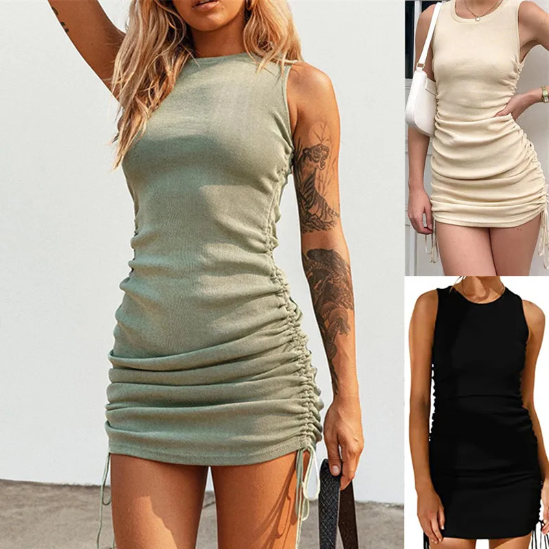 

Summer Women Dress Hot Sexy Club Party Dress Vintage Cotton Elegant Sheath Bandage Bodycon Girls Casual Short Mini Dresses