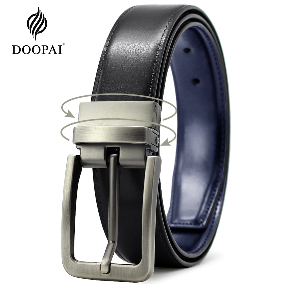 

DOOPAI Leather Belt for Men Reversible Rotatable luxury men's belt Pin Buckle Strap jeans cowboy Casual men belts Ѭемен мђжской