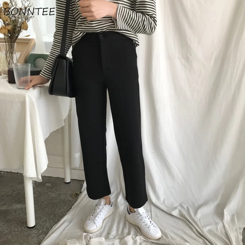 

Женские брюки до щиколотки, Универсальные однотонные брюки для отдыха, женские модные брюки с карманами на молнии в Корейском стиле, элеган...