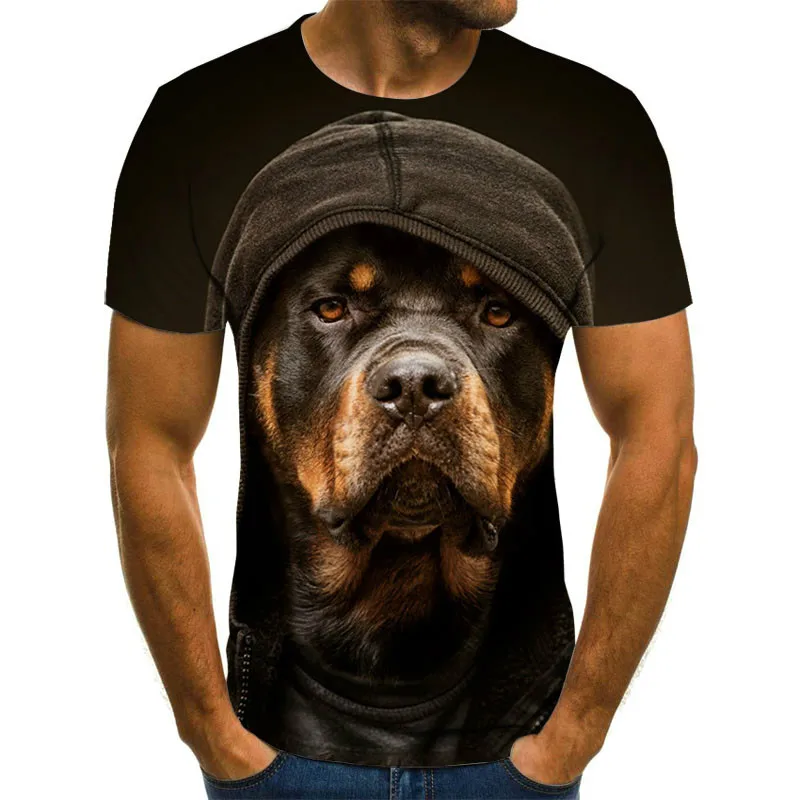

2021 new men's creative dog design t-shirt, 3D fashion leisure T-shirt, large round neck fun breathable shirt, summer street clo