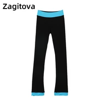 figure skating dress practice pants trousers girls and women ice skate dressing tight pants black and blue color matching