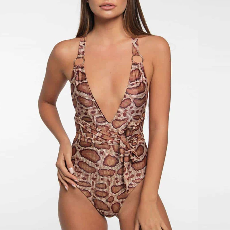 Женский купальник с леопардовым принтом Misswim сексуальный бикини завязками на шее