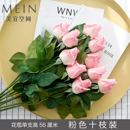 10 rose Диаметр 8 см, на ощупь, французский завиток, роза, ветка, искусственная, настоящая, на ощупь, роза, на свадьбу, вечеринку, день рождения, украшение для дома - Цвет: 10 rose
