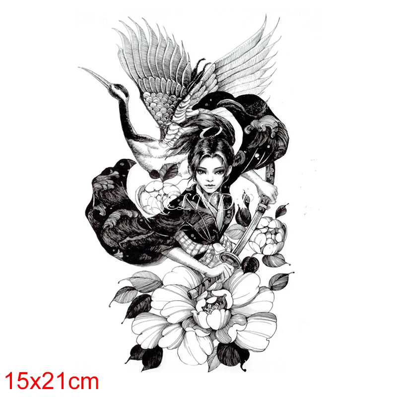 Waterproof Temporary Tattoo Sticker Red-crowned Crane Sword Japanese Style Warrior Fake Tatto Flash Tatoo Art for Women Men | Красота и