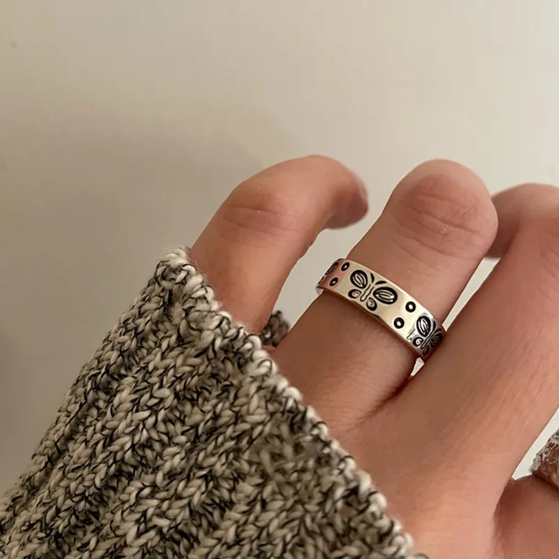

Hip Hop Rock Butterfly Ring Retro Elegance S925 Silver Opening Index Finger Ring For Women Jewelry Gift Accessories Wholesale