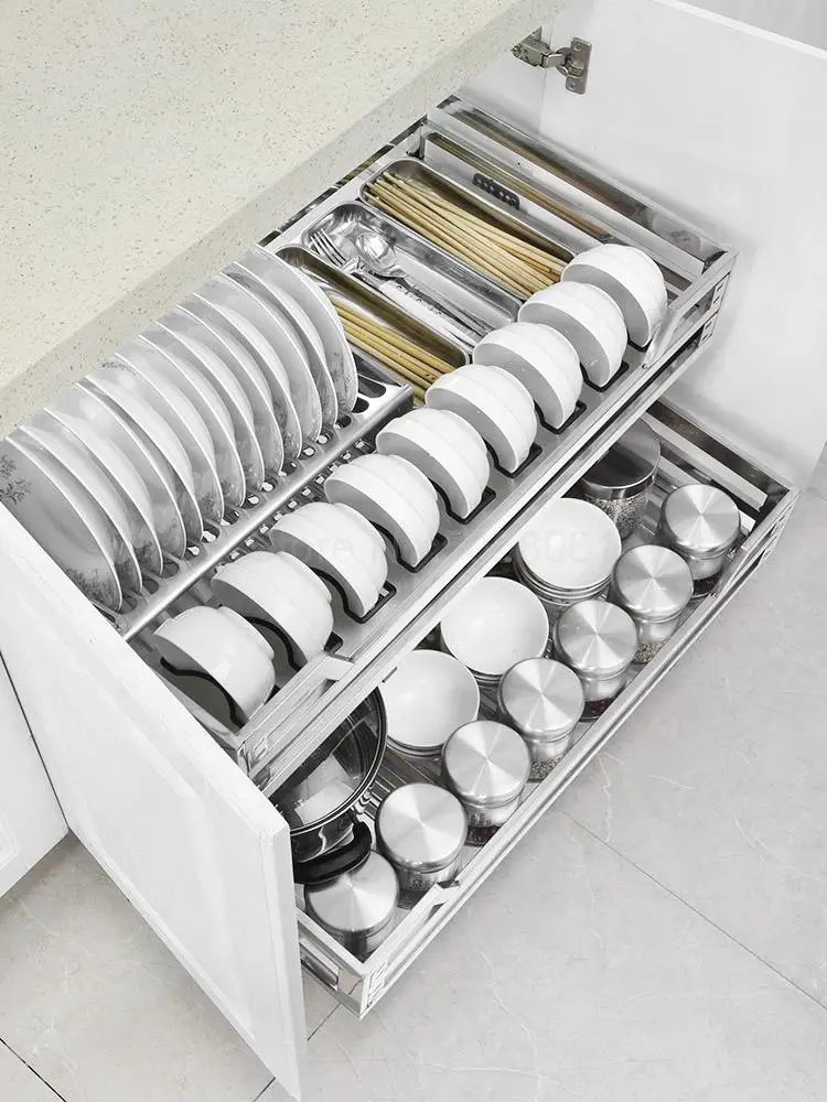 Вытяжная корзина кухонный шкаф из нержавеющей стали 304 двойной буферный ящик