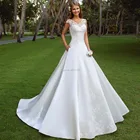 Удобное атласное свадебное платье трапециевидной формы, кружевное Прозрачное платье с глубоким вырезом и рукавами, корсет с открытой спиной, свадебное платье невесты 2021