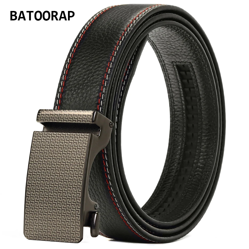 

BATOORAP Luxury Designer Belt Black Genuine Leather High Quality Mens Casual Trouser Belts Ratchet Automatic Buckle GZ95P009