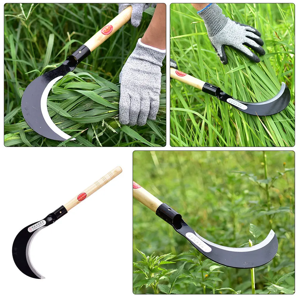 

1Pc Manganese Steel Gardening Sickle Agricultural Mowing Sickle (With Handle)