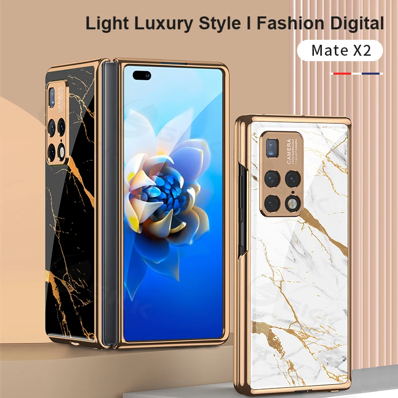 

GKK Original Case For Huawei Mate X2 5G Luxury Pattern Tempered Glass Plating Edge Shockproof Hard Cover For Huawei Mate X2 Case