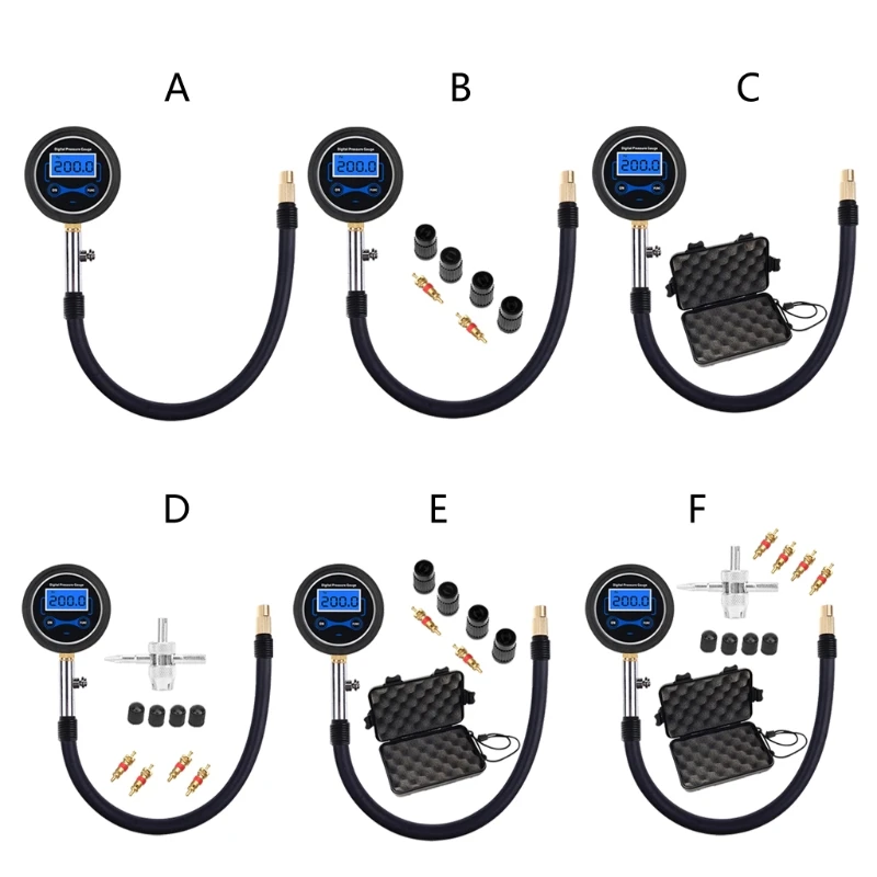 

Digital High-Precision Tire Pressure Gauge 200 Psi Tire Pressure Gauge Tool with Inflation Extension Tube Adapter for Car 649A