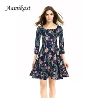 vestidos womens elegant square collar 34 sleeve flower floral print party evening casual special occasion dresses d0621 robe