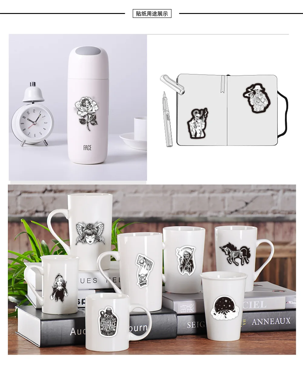 10/50 шт. новые готические ретро черные белые девушки Ужасы граффити наклейки