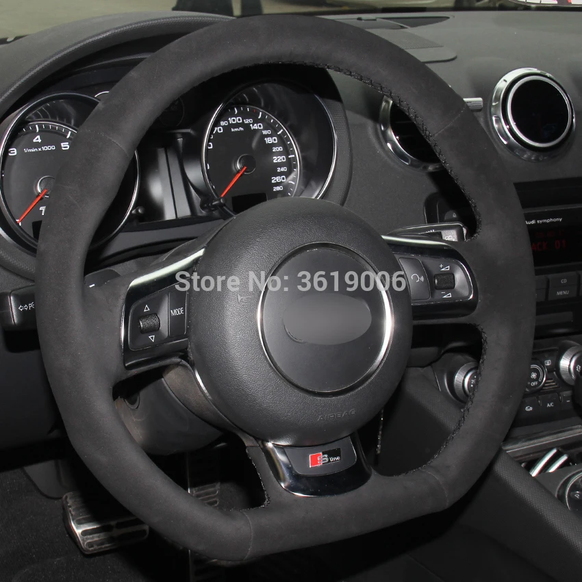 

Hand Sewing Black Suede Car Steering Wheel Cover for Audi TT 2008-2013