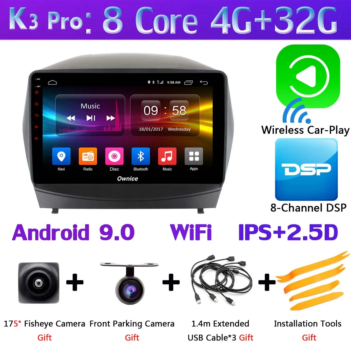 K3 Pro CarPlay 360 ° панорамный 4 × камера Android 9,0 8 ядерный 4G+ 64G gps радио CarPlay SPDIF DSP Автомобильный мультимедийный плеер для hyundai IX35 Tucson 2 LM - Цвет: K3 Pro CarPlay