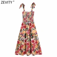 zevity women fashion graffiti print elastic patchwork sling dress female casual bow tied strap vestido chic beach dresses ds8344