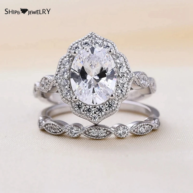

Shipei Temperament 925 Sterling Silver Oval Cut Created Moissanite Gemstone Vintage Bohemia Ring For Women Fine Jewelry Gifts
