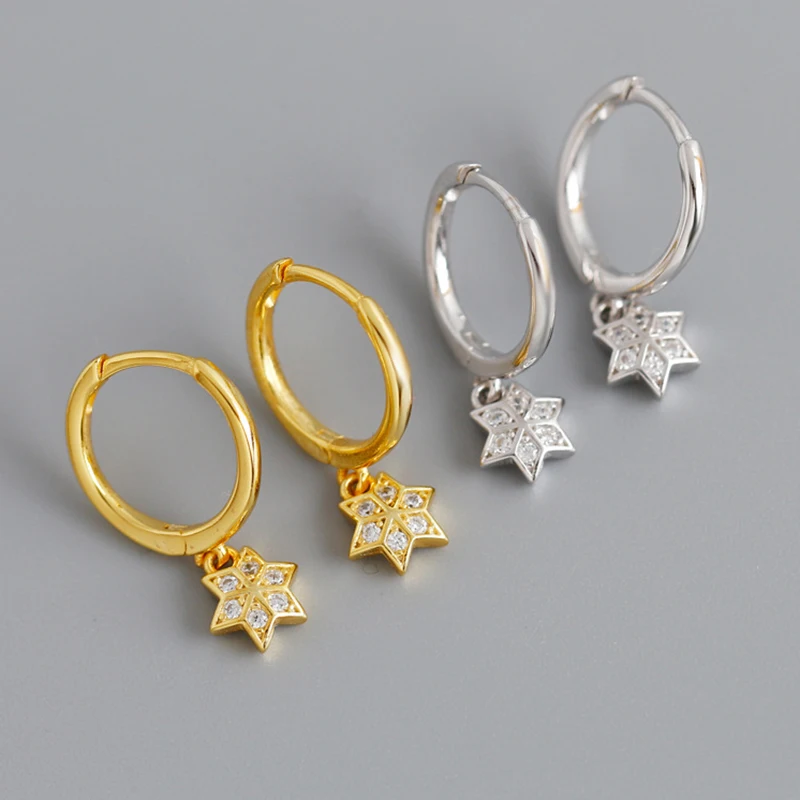 

Fashion Genuine 100% 925 Sterling Silver Geometric Crystal Zircon Star Pendant Hoop Earrings for Women Party Luxury Fine Jewelry