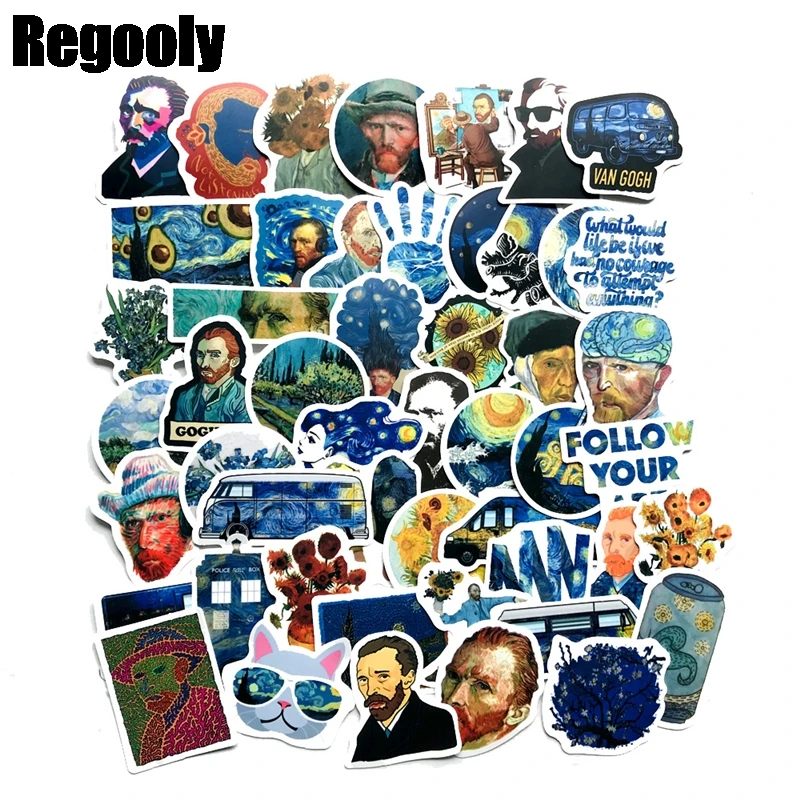 

50pcs Oil painting Van Gogh Scrapbooking Stickers Packs Skateboard Luggage Motorcycle Guitar Graffiti Kids decals pasters gifts