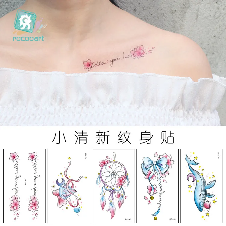 

Rose Flowers Bow Whale dolphin Waterproof Temporary Tattoo Sticker Minimalist Flash Tattoos Body Art tatuajes temporales