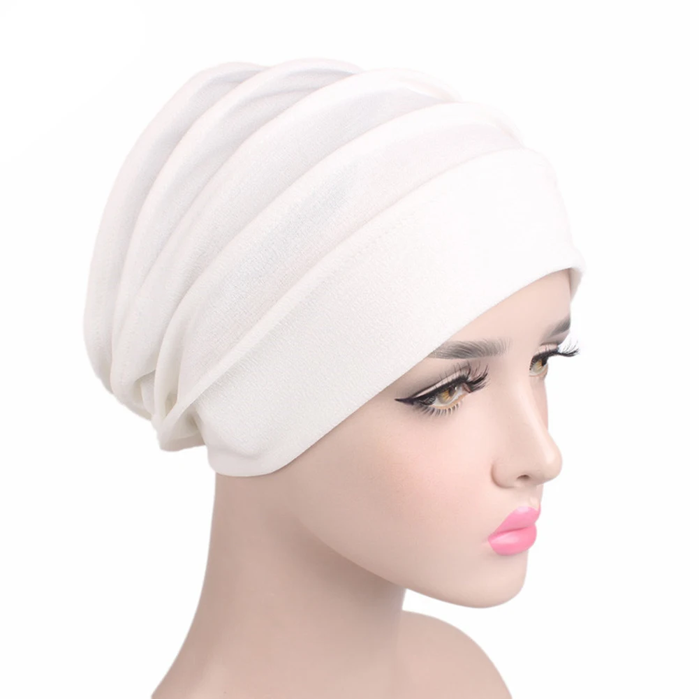 Новые эластичные тюрбан из хлопка шапка одноцветная Цвет Для женщин индийские